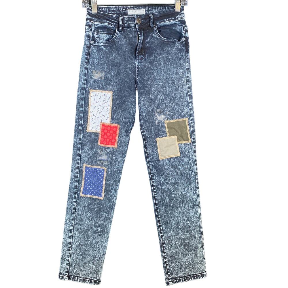 Rifle Jeanswear Womens Jeans Blue Patchwork Straight Cropped Stretch 6